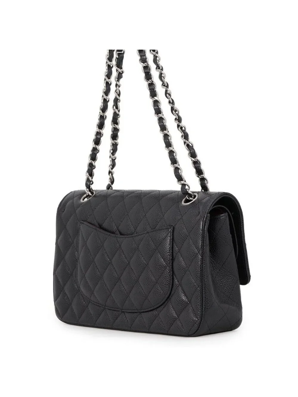 Chanel Chain Shoulder Bag Quilted 25 CC Logo Double Caviar Leather Black